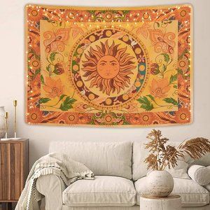 Burning Sun Tapestry Flower Vines BOHO Vintage Floral Mystic Hippie Wall Hanging